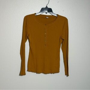Old Navy Women's Mustard Yellow Ribbed Long Sleeve Top size S